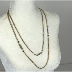 Vintage Gold-Tone Ball & Bar Open Chain Link Long Necklace